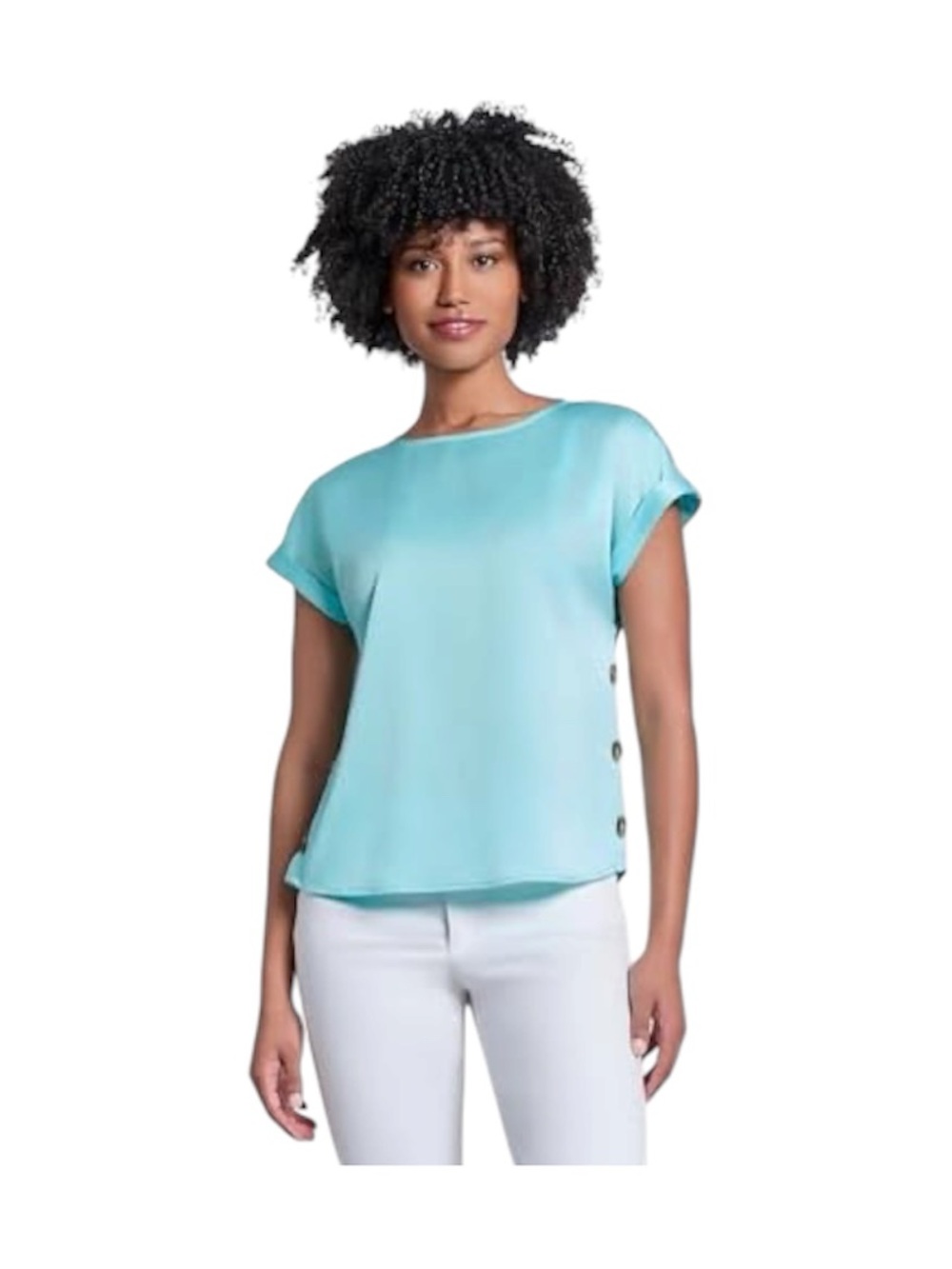 Jones New York Teal Blue Turquoise Blue Boxy Fit Boatneck Blouse Large